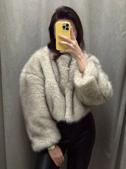 Gradient Cropped Faux Fur Jacket Stylish and Fluffy