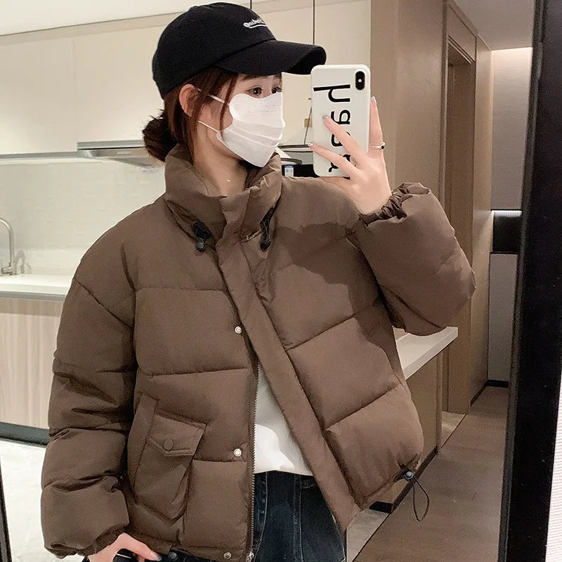 Women's Black Short Down Cotton Jacket Korean Style