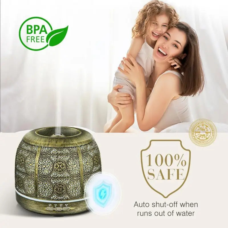 500ml Essential Oil Diffuser – Ultrasonic Aromatherapy Diffuser for Large Rooms, Metal Design for Home & Office