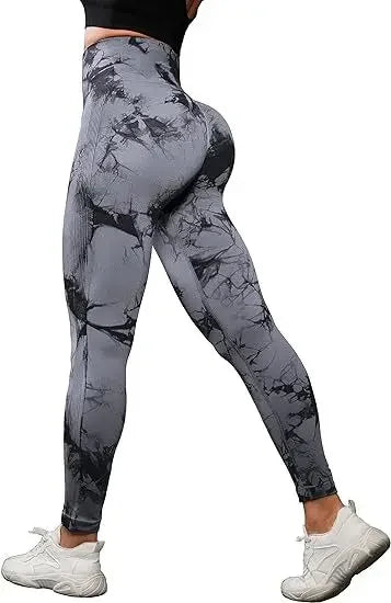 Kvinnors Tie Dye Sömlös Push Up Yoga Leggings med hög midja