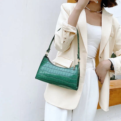 Retro Alligator Pattern Female Small Handbags and Purse – Armpit Shoulder Bags, High-Quality PU Leather Ladies Clutch Totes Bag.