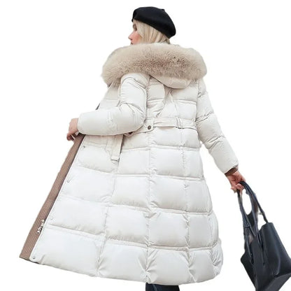 Hooded Long Parka with Fur Collar Warm and Casual