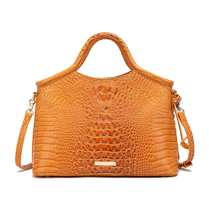 Genuine Leather Handbag – High-End Retro Women's Bag with Crocodile Pattern and Solid Color Design