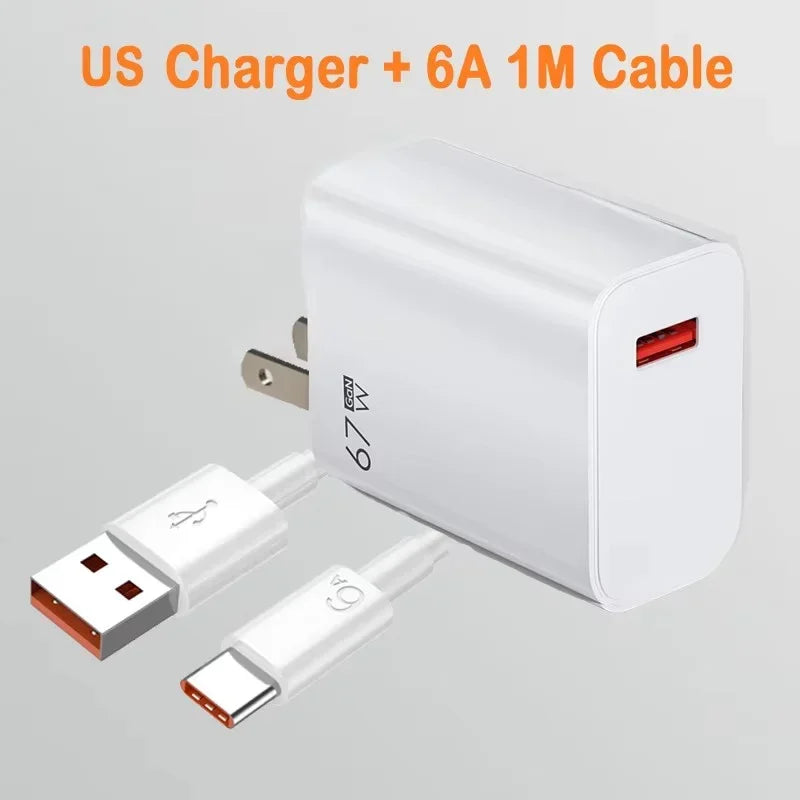 For Xiaomi 67W USB Fast Charger 6A Type C Cable Phone Power Adapter For Mi 12 11 POCO X5 X4 Pro Redmi Note9 10 11 Charging Line