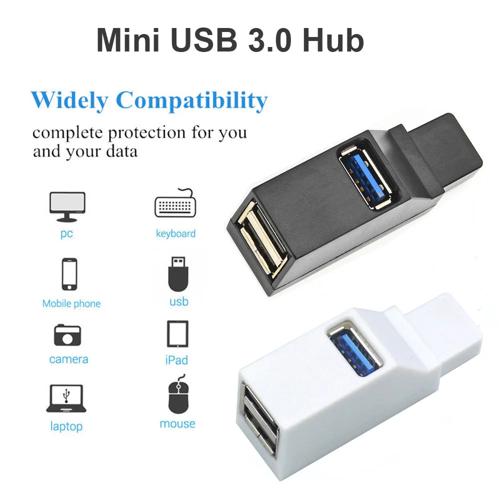 USB 3.0 HUB Adapter Extender Mini Splitter Box 1 to 3 Ports High Speed USB 2.0 For PC Laptop U Disk Card Reader