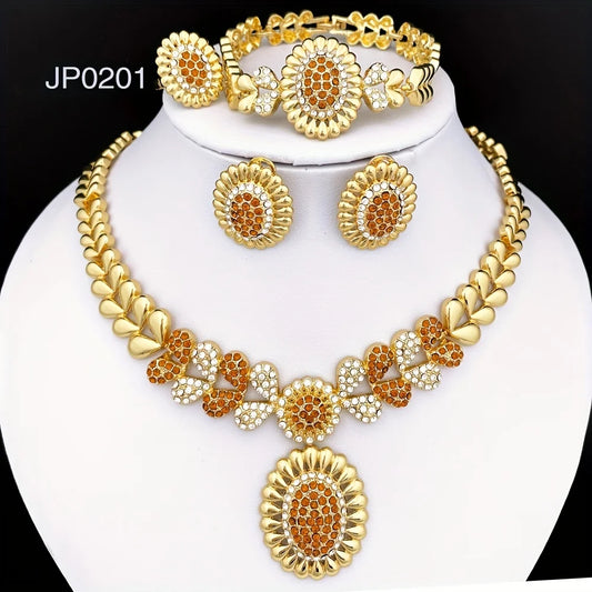 Women Necklaces Earrings Ring Bracelet 4Pcs Jewelry Set Classic Design Dubai Nigeria Jewelry 22K Gold Plated Trending