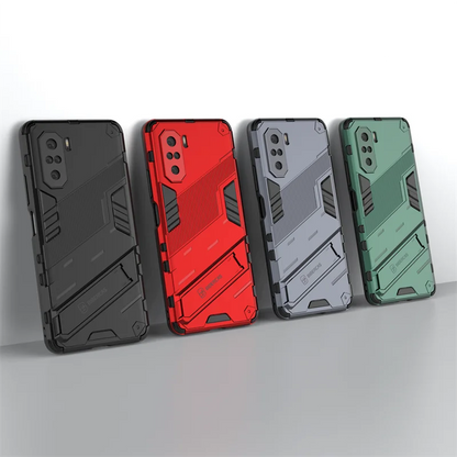 Rugged Armor Shockproof Phone Case for Xiaomi Poco F3, with Magnetic Car Holder Stand Back Cover