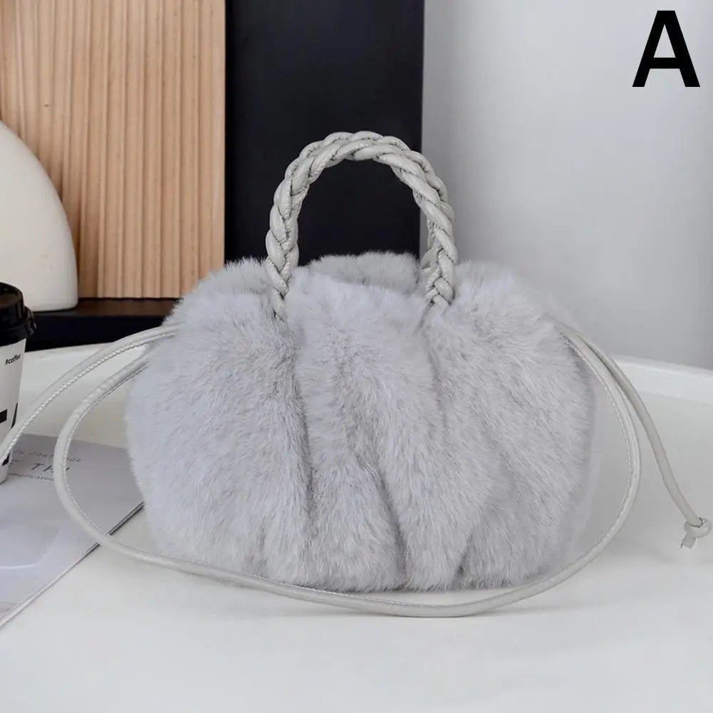 Cute Pumpkin Plush Shoulder Bag - Winter Rabbit Fur Crossbody Tote for Girls