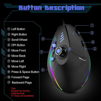 Sna Vertical Gaming Mouse Wired RGB Ergonomic Mouse