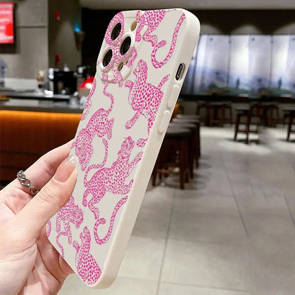 Case For iPhone 15 14 13 12 11 Pro Max XS X XR Pink Leopard Print Pattern Phone Cover For iPhone 7 8 Plus 15 14 SE 2022 SE3 Case