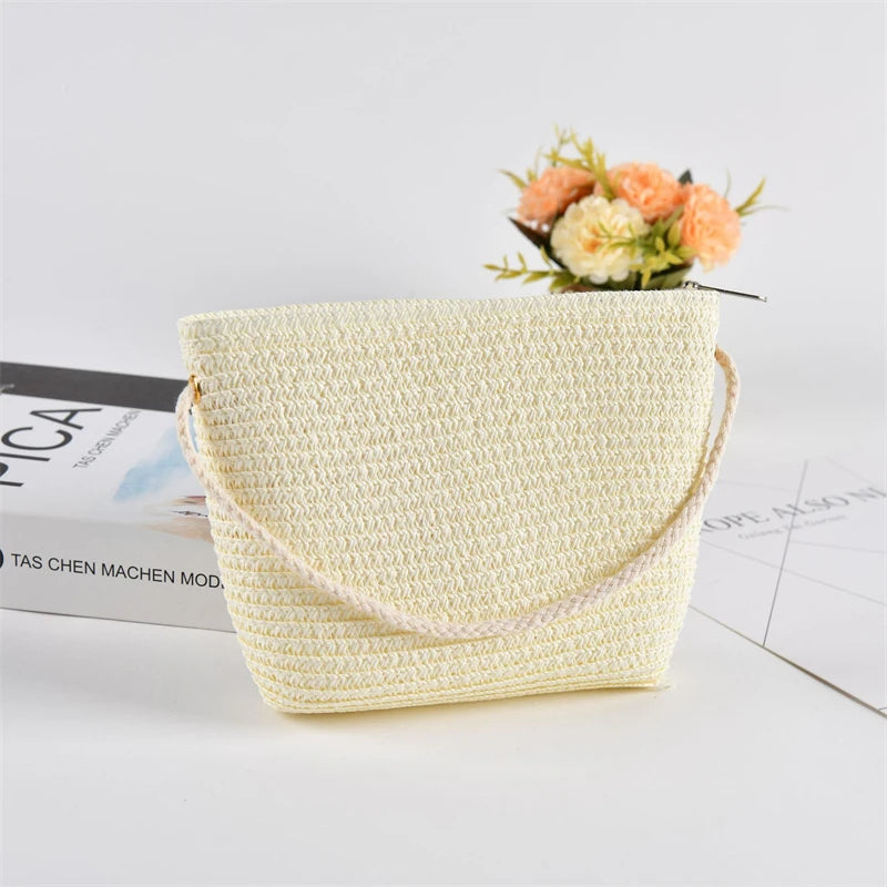 Yogodlns Flap Small Crossbody Shoulder Bag Women Straw Woven Beach Bag Ladies Rattan Handmade Knitted Bucket Mini Purse Handbags