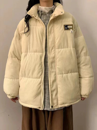 Oversized Corduroy Puffer Coat with Pockets Warm and Retro Y2K Style