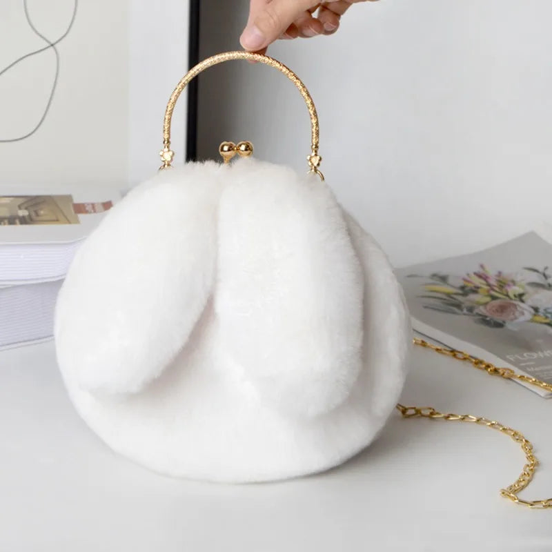 Cute Plush Rabbit Crossbody Bags for Women – Korean Version Cute Purses and Handbags, Girls New Rabbit Ear Shoulder Messenger Bag