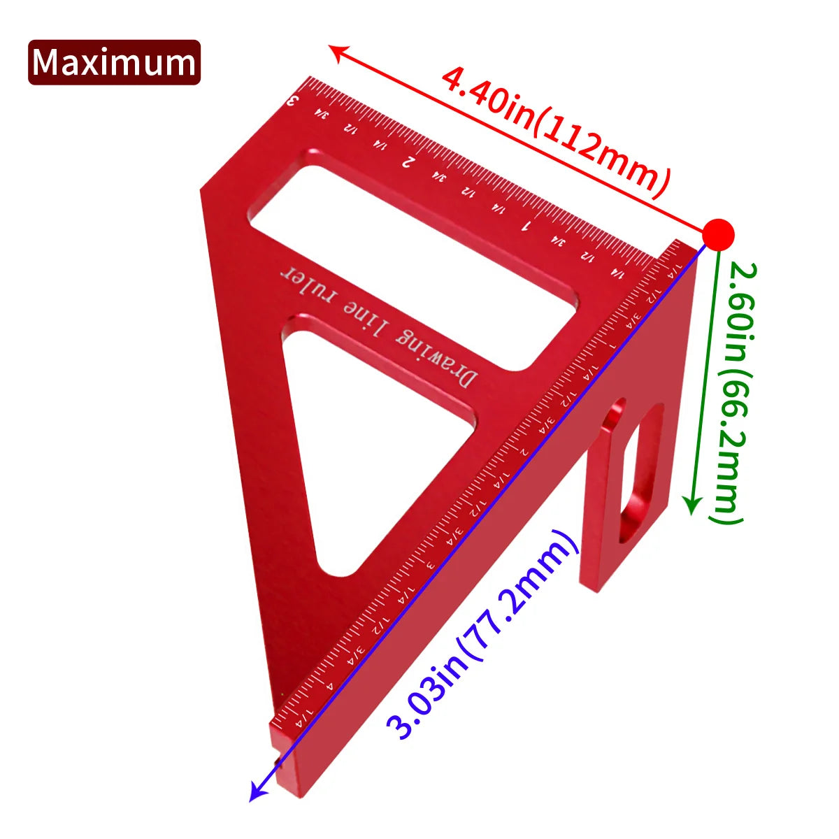 Carpenter Square -Träbearbetning fyrkantig gradskiva Aluminium geringstriangellinjal 3D multivinkel 45/90 graders layout Mätlinjal