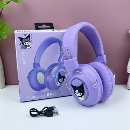 New Sanrio Kuromi Stitch Cartoon Bluetooth Sports Earphones with LED Flashing Wireless Headworn Gaming Esports Earphones