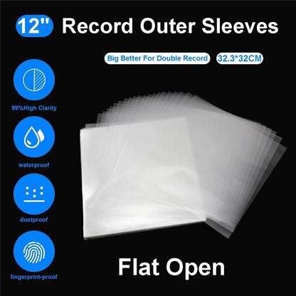 50PCS OPP Gel Recording Protective Sleeve for Turntable Player LP Vinyl Record Self Adhesive Records Bag 1inch 32.3cm*32cm