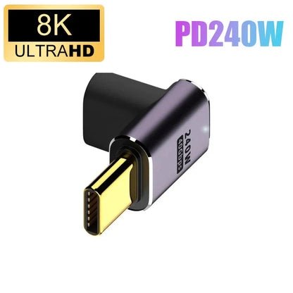 USB 4.0 PD 240W 8K 60Hz Charger Connector for Macbook 40Gbps High Speed USB C OTG U-Shape Straight Angle Male to Female Adapter