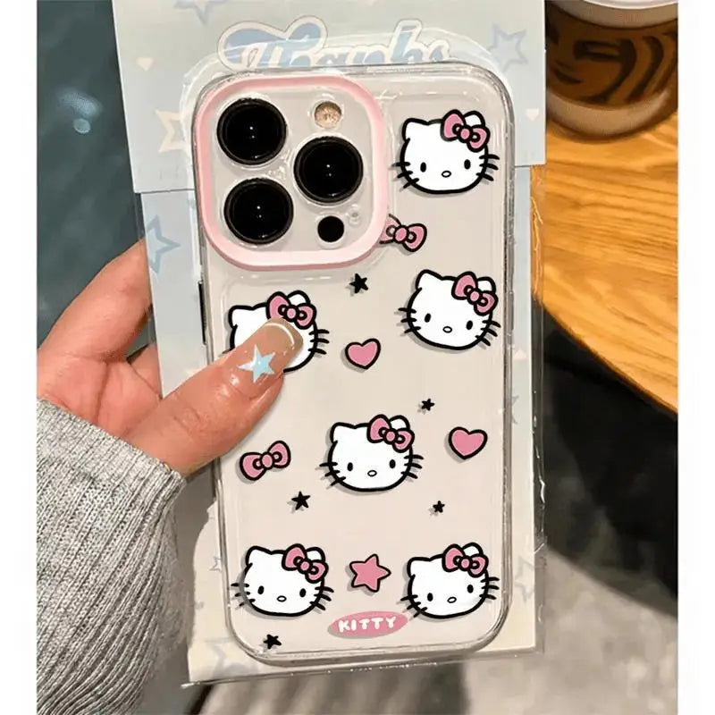 Genomskinligt telefonfodral med tecknad Hello Kitty-design för iPhone 16 Pro max