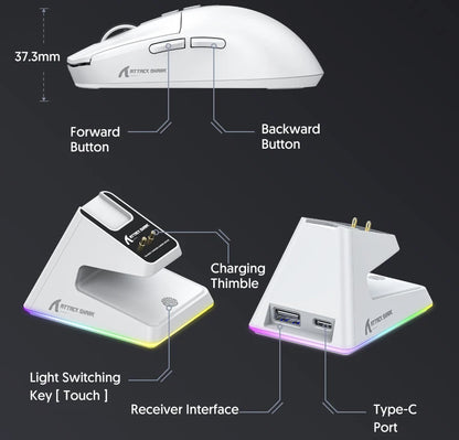 Shark X6 PAW3395 Bluetooth-mus, Tri-Mode Connection, RGB Touch Magnetic Charging Base