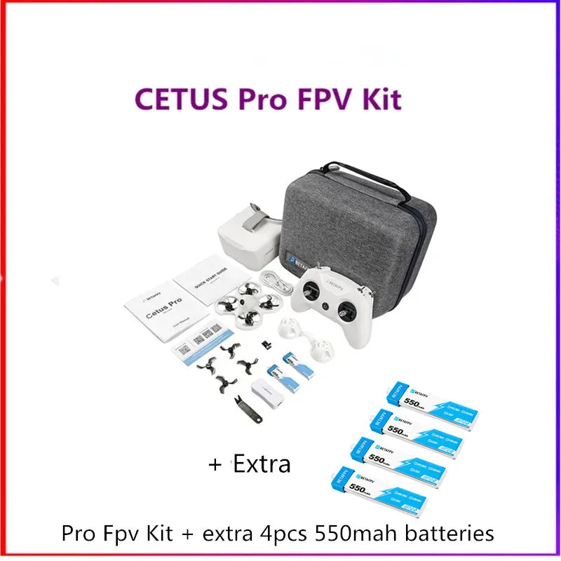 Cetus Pro FPV-kit - Innehåller VR02-glasögon, Literadio2 SE-sändare, BT2.0 450mAh 1S-batteri, borstlös Racing Drone Quadcopter