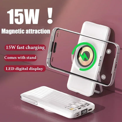 20000mAh Wireless Power Bank with Fast Magnetic Suction Built-in Cable and LED Digital Display