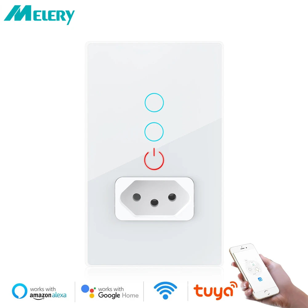 Melery Tuya Wifi Smart Brazil Light Switch Wall Socket Plug Outlet Touch Sensor Glass Panel Remote by Alexa Dot Google Home