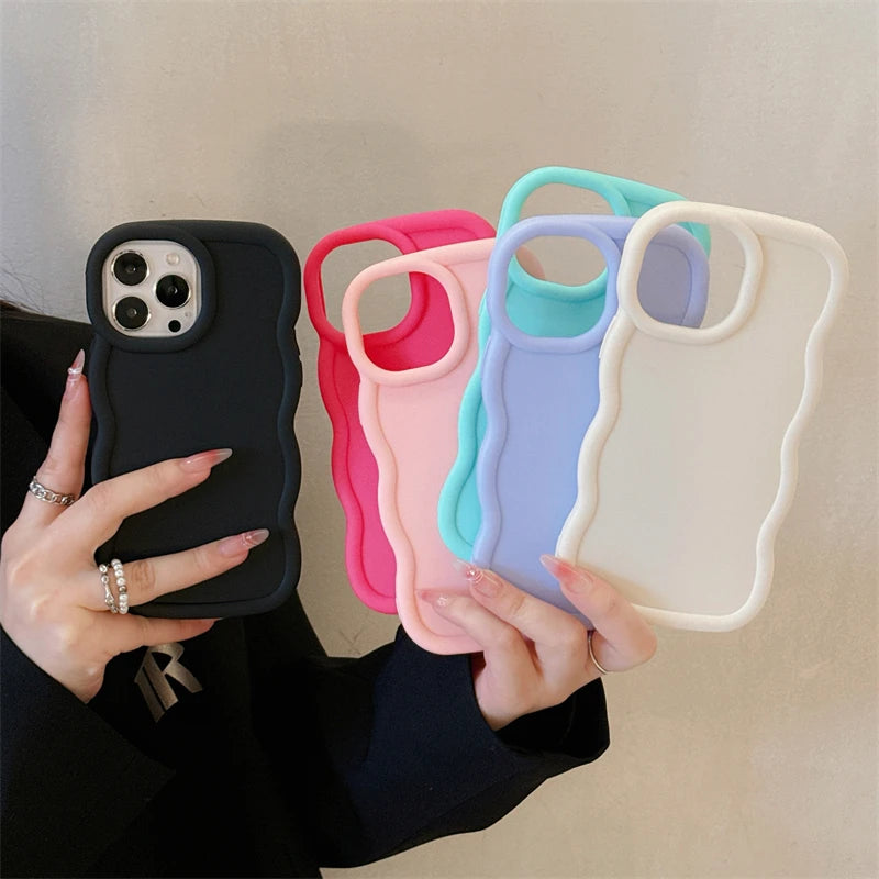 Wave Side Liquid Silicone Phone Case For iPhone 11 12 13 14 15 Pro Max Mini Xs X XR 6 6s 7 8 Plus SE Cream Soft Cover Fundas