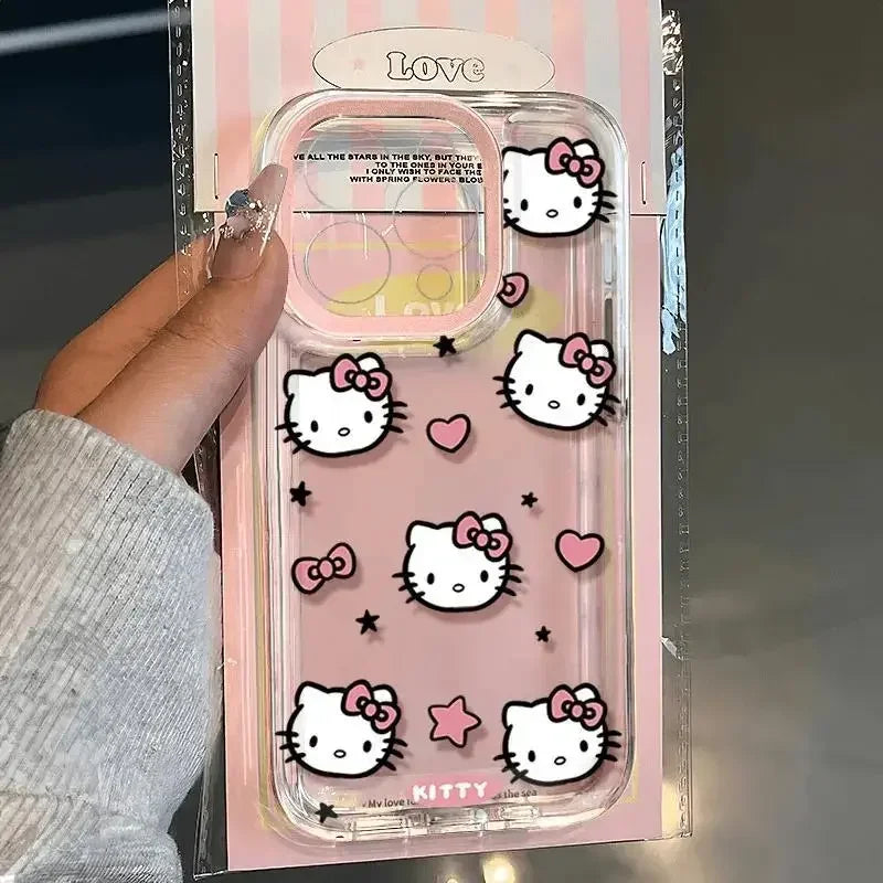 Clear Transparent Phone Case with Cartoon Hello Kitty Design for iPhone 16 Pro