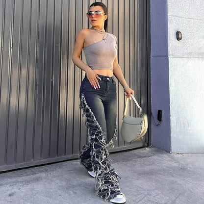 Casual Loose Blue Jeans Ripped Wide Leg Denim Pants Women High Waist Streetwear Harajuku Straight Trousers 2024 Summer Bottoms