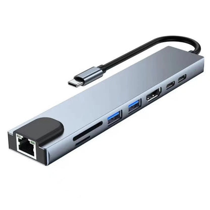 Usb 8 In 1 Typ C 3 1 Till 4k HdTV Hub Adapter Med Sd Tf Rj45 Kortläsare Pd Snabbladdning För Macbook Notebook Computer