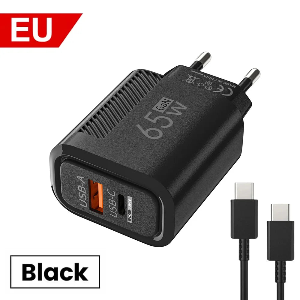 65W GaN USB C Charger Fast Charging Wall Charger For iPhone/Xiaomi/Samsung PD Type C Phone Adapter EU/US Plug