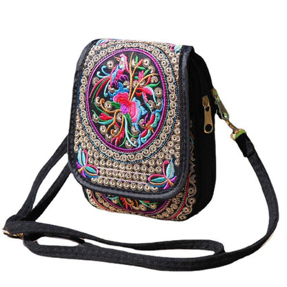 Yunnan Ethnic Style Phone Bag - Double Layer Canvas Flap with Embroidery