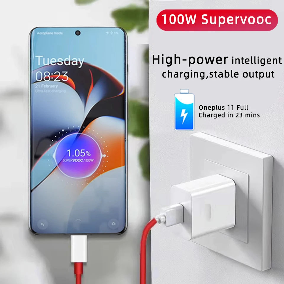 Original Oneplus Charger Supervooc 100W Type-A Power Adapter EU US Super Fast Type C Cable 12 11 10 Pro Nord CE 3