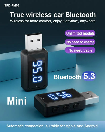 Bil Bluetooth 5.3 Sändare Mottagare Handsfree Ring Mini USB Power Car Kit Auto Stereo Trådlös Ljud Adapter För Bil Fm Radio