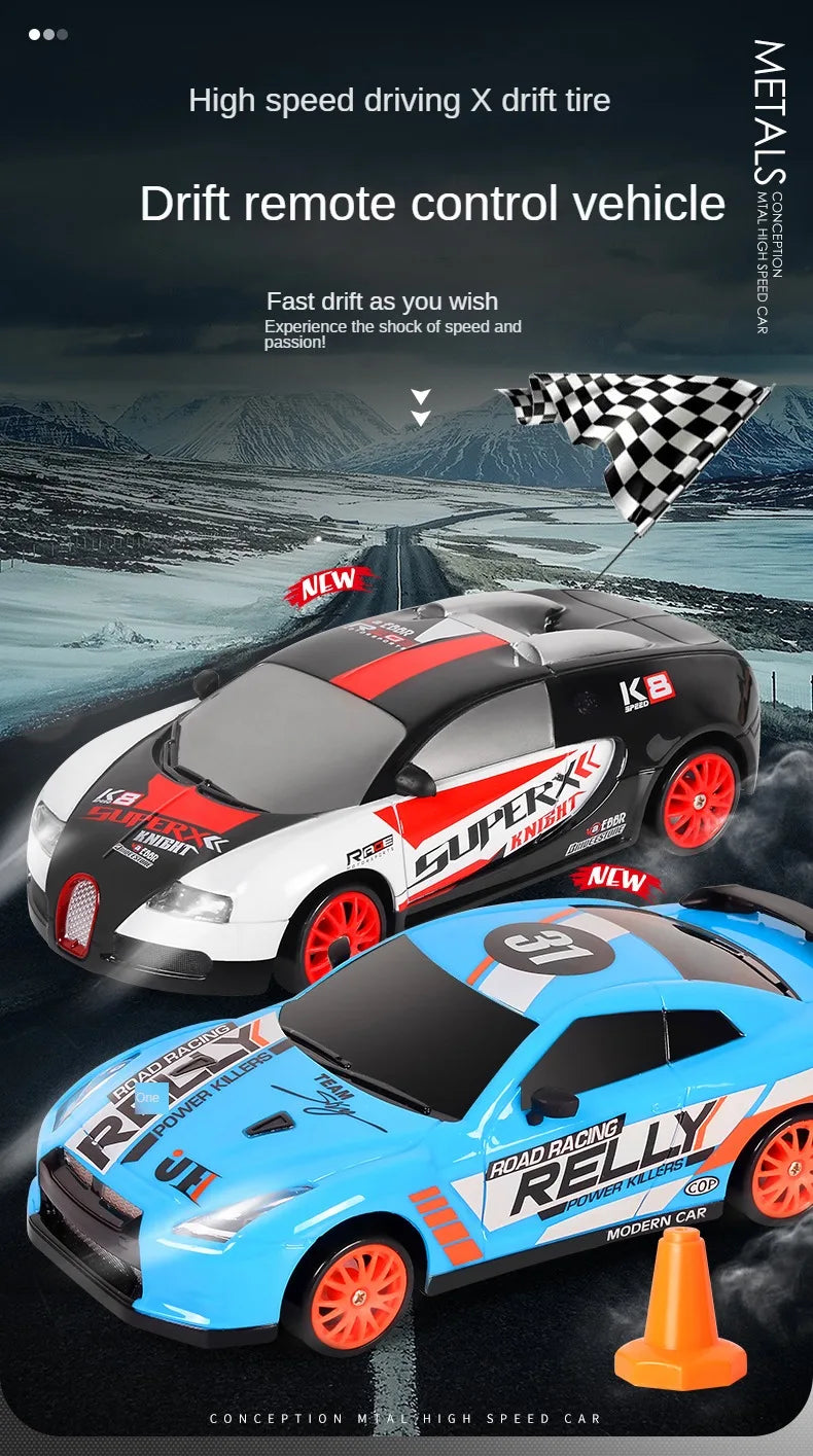 2,4G RC CAR Med LED-ljus 4WD Fjärrkontroll Drift Cars Professionella racingleksaker GTR modell AE86 för barn Julklappar