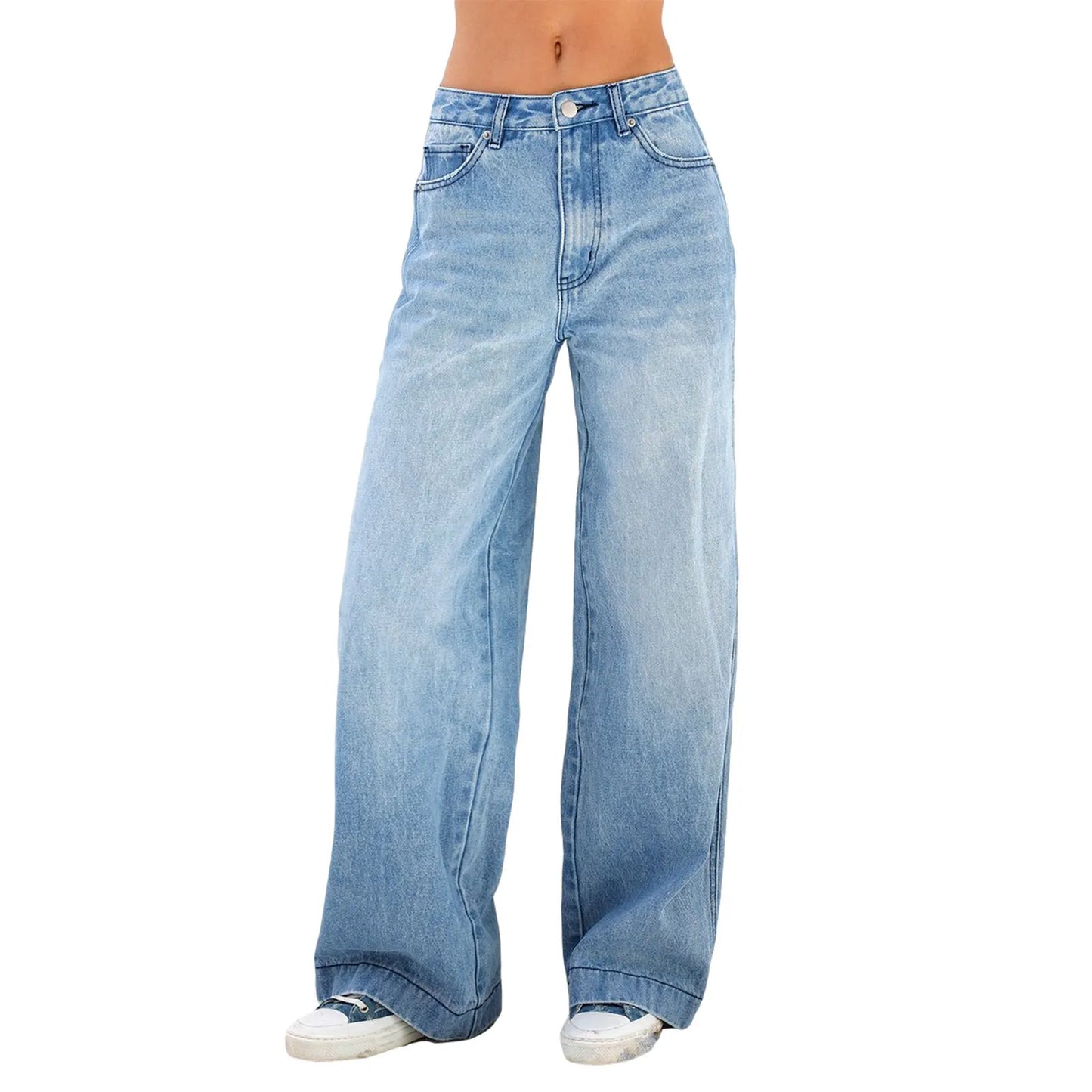 Jeans med vida ben för kvinnor Raka ben Pojkvän Jeansbyxor Låghöjda baggy jeans Casual lösa jeans Y2K E-Girl Byxor D16