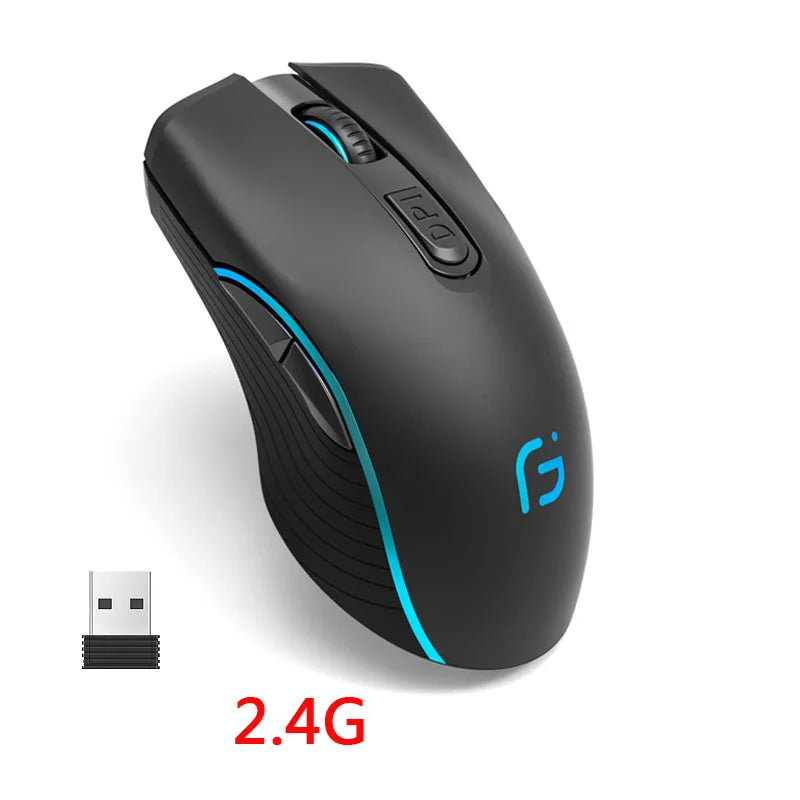 Uppladdningsbar datormus Dual Mode Bluetooth+2,4Ghz trådlös USB-mus 2400DPI Optisk spelmus Gamermöss för PC Laptop