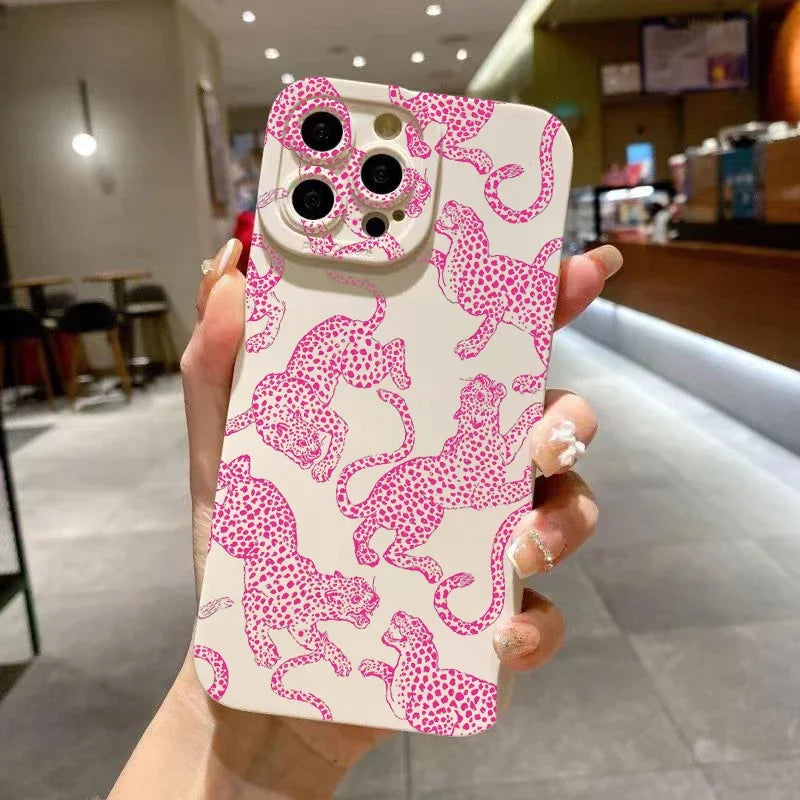 Case For iPhone 15 14 13 12 11 Pro Max XS X XR Pink Leopard Print Pattern Phone Cover For iPhone 7 8 Plus 15 14 SE 2022 SE3 Case