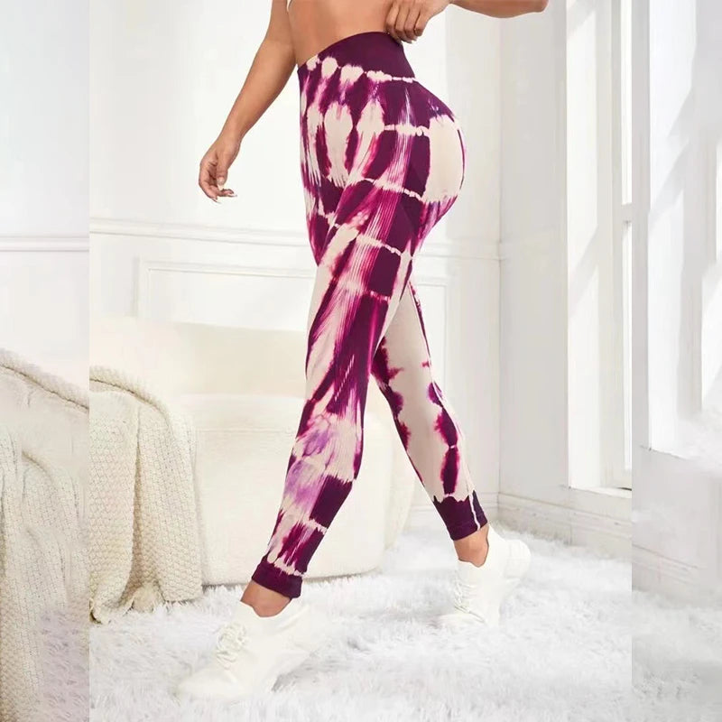 Women's High Waist Tie-Dye Yoga Leggings with High Elasticity