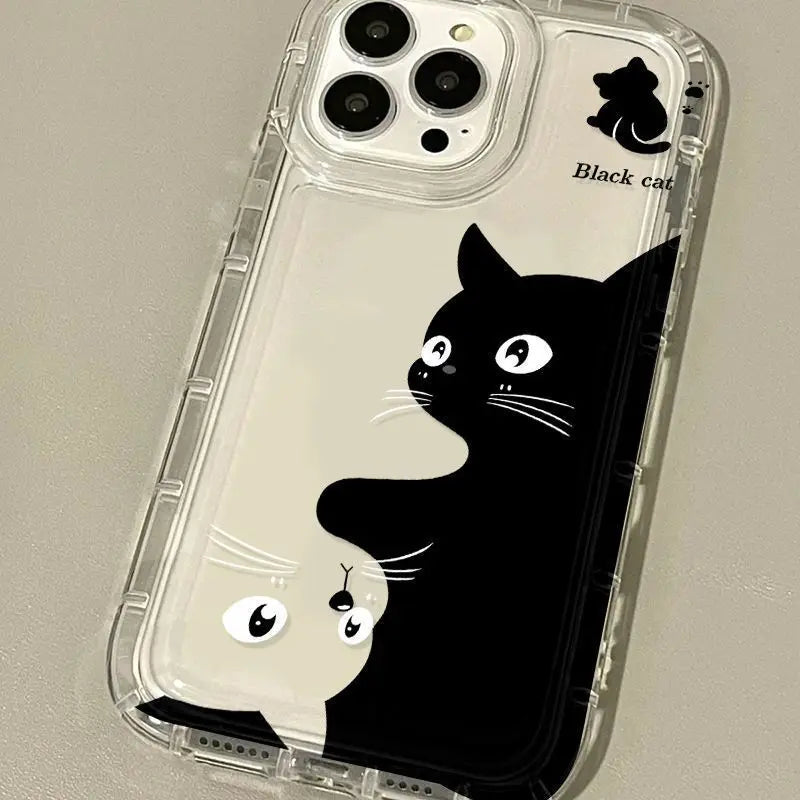 Transparent telefonfodral för iPhone – Cartoon Black Cat Shells Fundas för iPhone