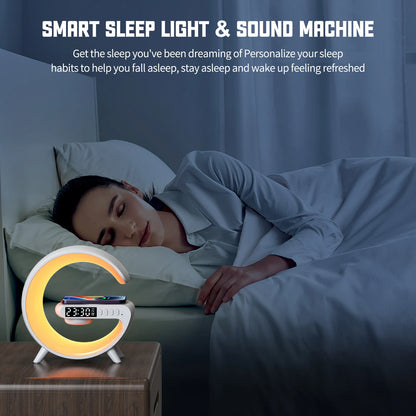 LED Smart Wake-Up Light with RGB Night Light – Wireless Speaker, 15W Rechargeable Desk Lamp for Bedroom, Bedside, and Game Room