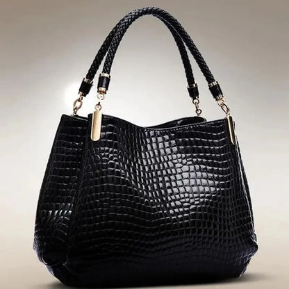 Women's Large Capacity Tote Bag – Crocodile Print Shoulder Bag for Daily Commute, Bright Face Handbag for Shopping