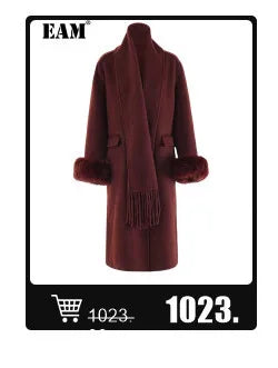 Wine Red Woolen Coat with Fur Cuffs and Belted Design