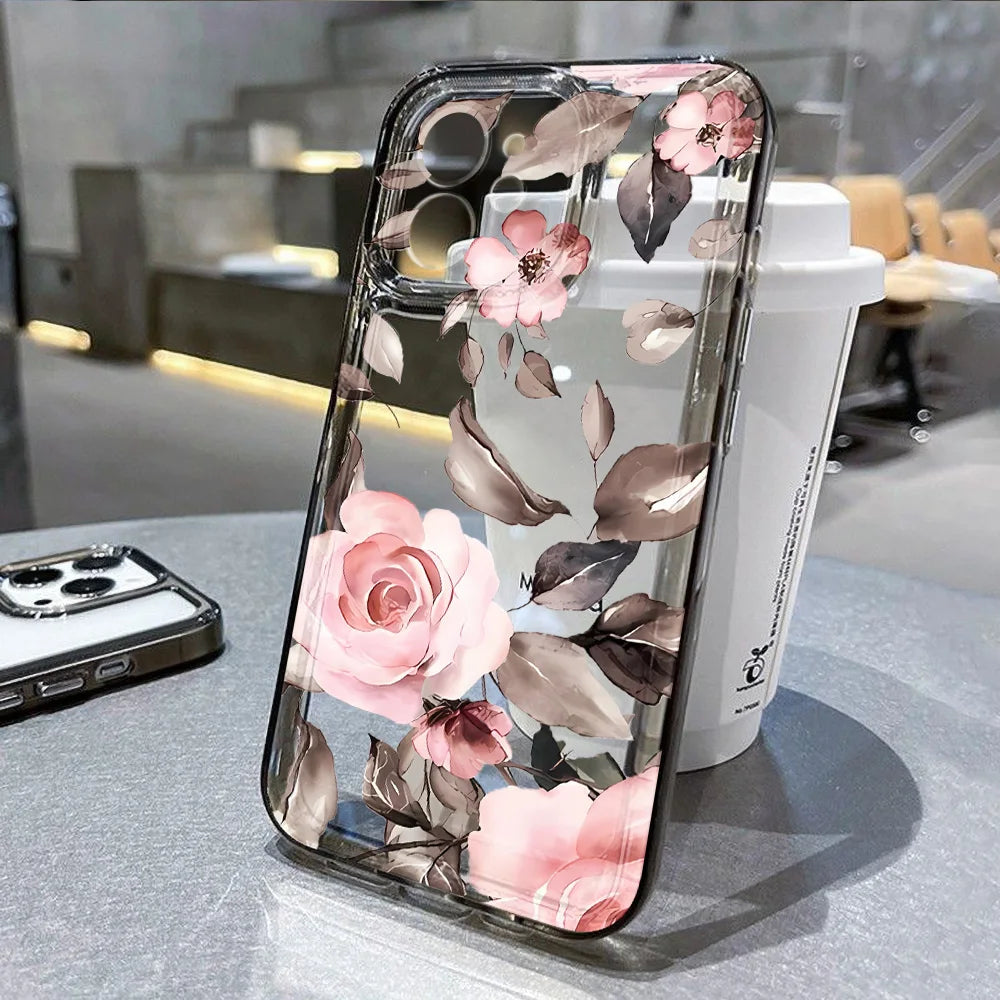 Lyxigt telefonfodral för iPhone: Stötsäkert Flowers Silikon Funda Cover