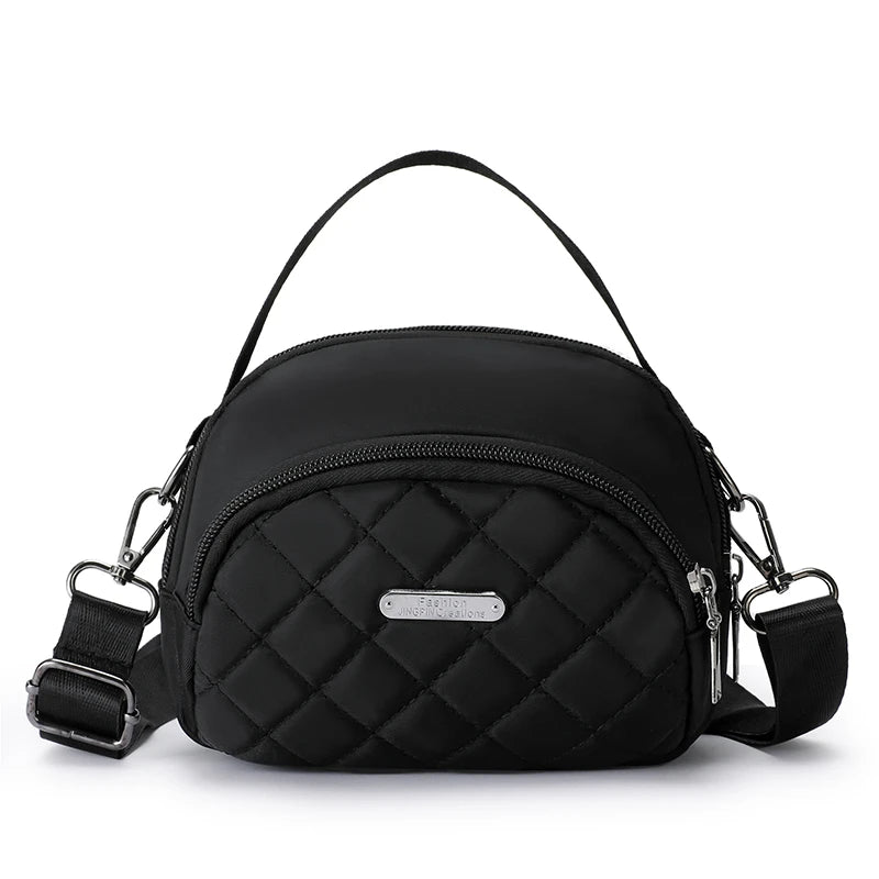 Women’s One-Shoulder Crossbody Bag – Casual Nylon Grid Mini Mobile Phone Bag