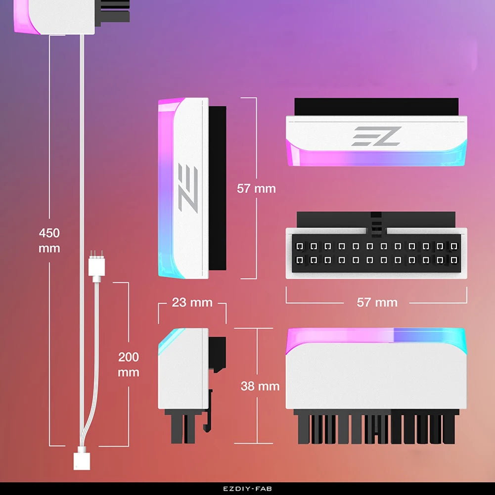 ATX 24 Pin to 90 Degree Power Plug Adapter ARGB Mainboard Motherboard Power Supply Cable Modular DIY Mounting Accessessory