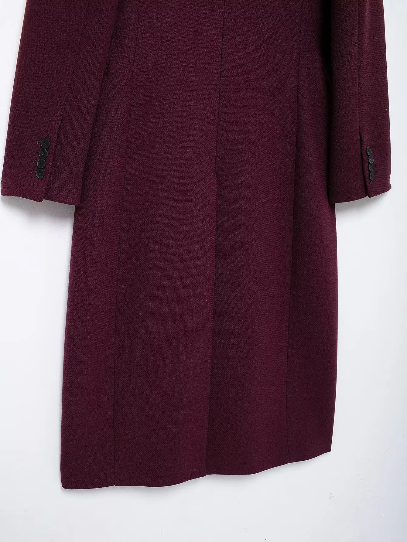 Elegant Burgundy Woolen Coat with Turn Down Collar and Double Breasted Design