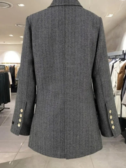 Women's Double Breasted Wool Coat in Solid Color