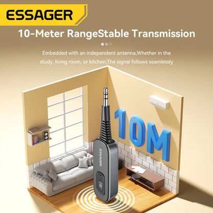 Essager Bluetooth 5.1 Audio Receiver Sändare 3.5MM 3.5 AUX Med Mic Stereo Musik Trådlös Adapter För PC TV Bilhögtalare