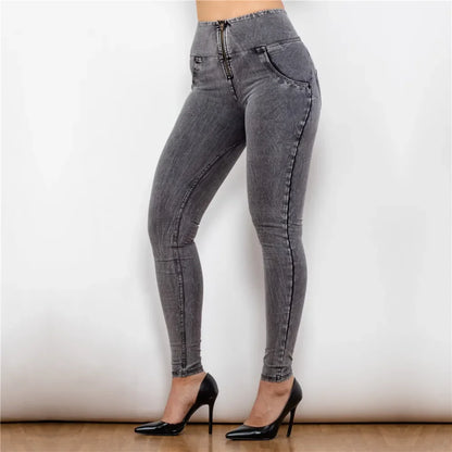 Shascullfites Melody Hög/Mellan midja jeans jeans Faux jeans Skinny Super Elastic Snow Wash blekt grå jeans Hellängd